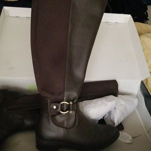 Brown wide calf boots